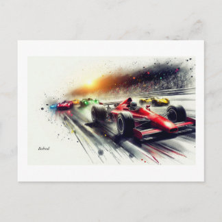 Carte Postale Racing Cars at High Speed, 