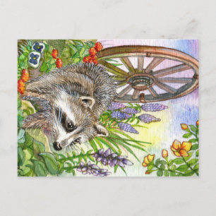Carte Postale Racoon Par Flower Garden
