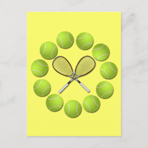 CARTE POSTALE RACQUET DE TENNIS ET BALLES