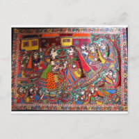 RADHA KRISHNA HINDU GODS MADHUBANI ART STYLE