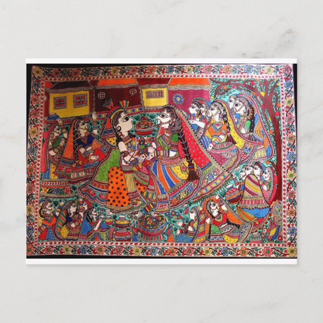 CARTE POSTALE RADHA KRISHNA HINDU GODS MADHUBANI ART STYLE (Devant)