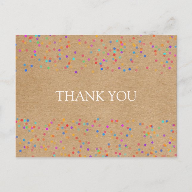 Carte Postale Rainbow Confetti Rustique Kraft Merci (Devant)