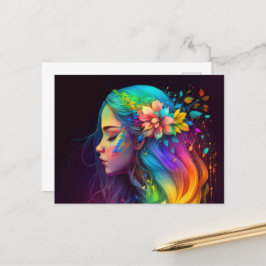 Carte Postale Rainbow Hair Girl