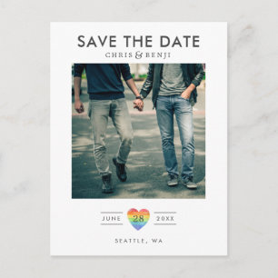 Carte Postale Rainbow Heart LGBTQ Sauvez la date avec la photo