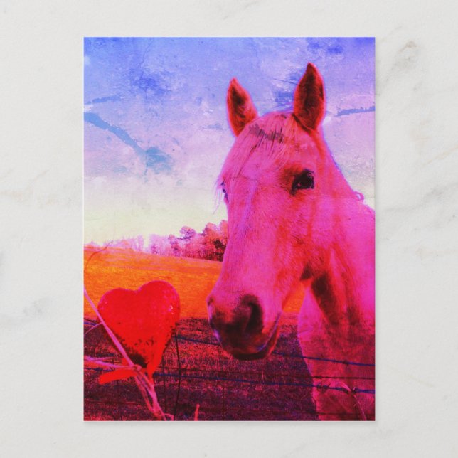 Carte Postale Rainbow Horse et Red Heart (Devant)