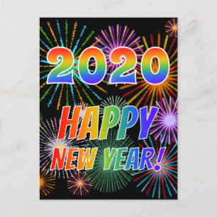 Carte Postale Rainbow Letters "2020" + "HEUREUX NOUVEL AN !"