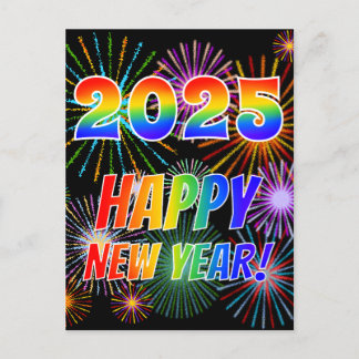 Carte Postale Rainbow Letters "2025" + "HEUREUX NOUVEL AN !"