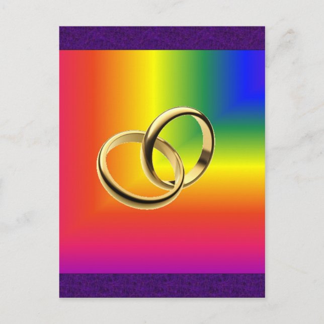 Carte Postale Rainbow Pride avec Bandes Mariages d'or (Devant)
