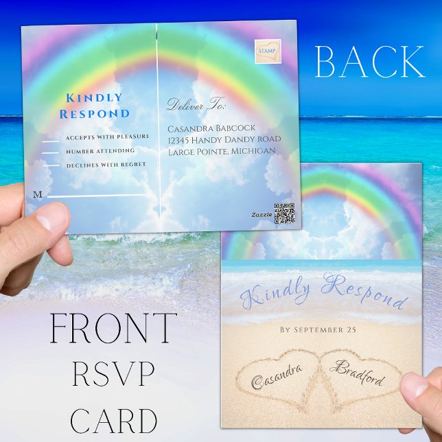 Carte postale Rainbow Sky Beach Wedding RSVP (Créateur téléchargé)