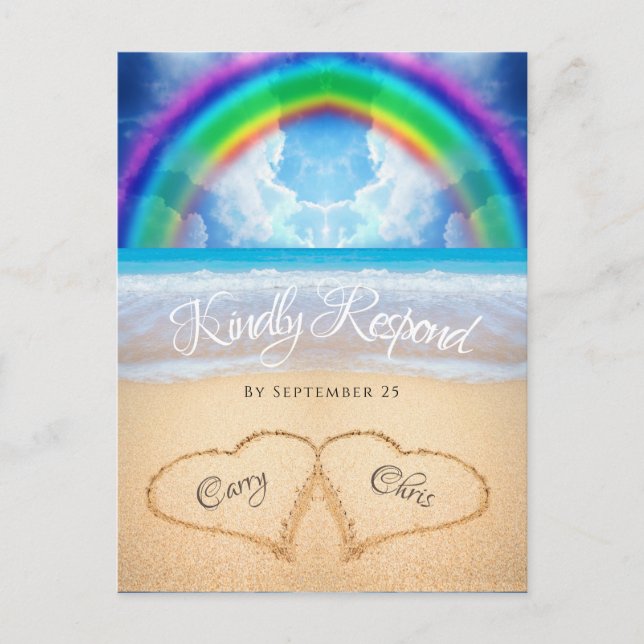 Carte postale Rainbow Sky Beach Wedding RSVP (Devant)