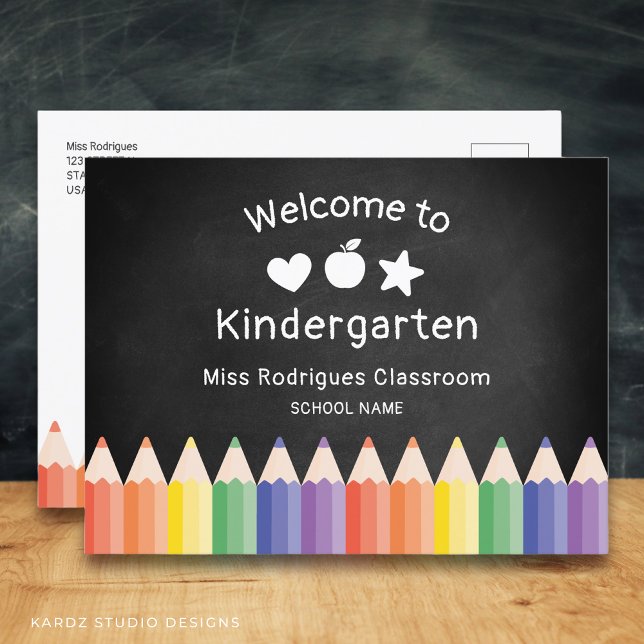 Carte Postale Rainbow Teacher Bienvenue Modèle de jardin d'enfan (Edit the grade, name, and school. Add your info and message on the back.)