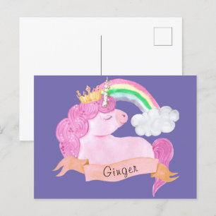 Carte Postale 🌈 Rainbow Unicorn Nom personnalisé     