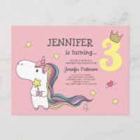 Rainbow Unicorn Stars Anniversaire Invitation