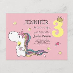 Carte Postale Rainbow Unicorn Stars Anniversaire Invitation