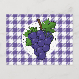 Carte Postale Raisins sur carreaux violets blancs