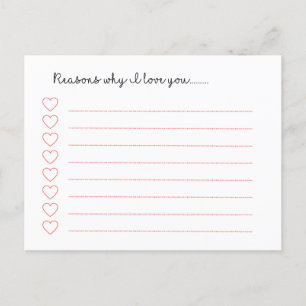 Carte Postale Raisons pour lesquelles je t'aime...............