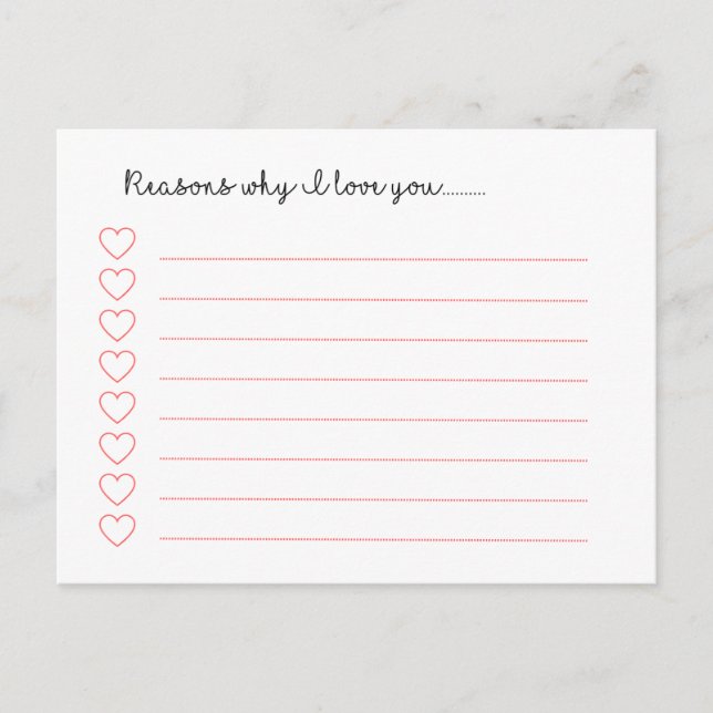 Carte Postale Raisons pour lesquelles je t'aime............... (Devant)