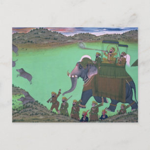 Carte Postale Raja Sarup Singh d'Udaipur, à la chasse au sanglie