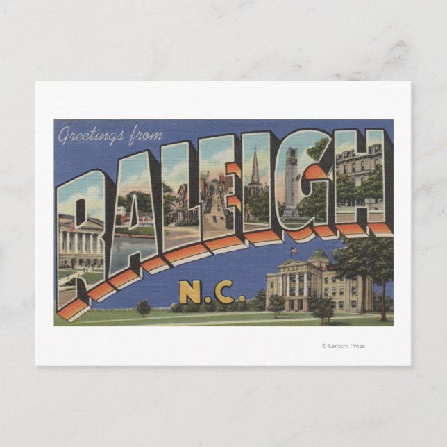 Carte Postale Raleigh, Caroline du Nord - Scènes de grandes lett (Devant)