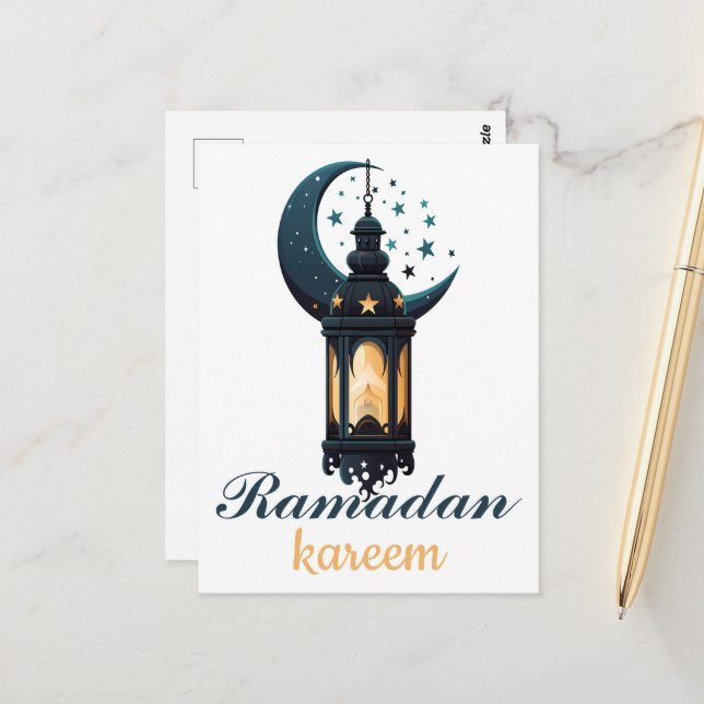 Carte Postale Ramadan Kareem et Eid Moubarak 2024 (Devant/Arrière en situation)