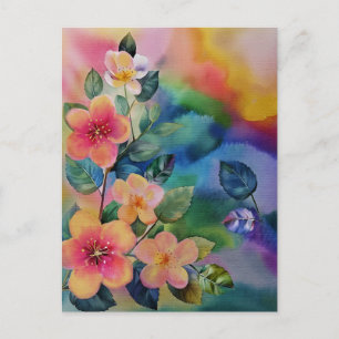 Carte Postale Rameau de printemps à l'aquarelle colorée avec des