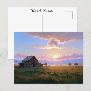 Carte Postale Ranch Sunset Sunrise Peinture Ancienne Ferme aband