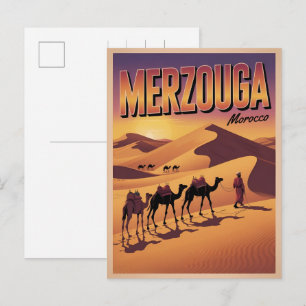 Carte Postale Randonnée à dos de chameau rétro Merzouga sahara m