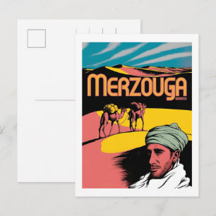 Carte Postale Randonnée à dos de chameau rétro Merzouga sahara m