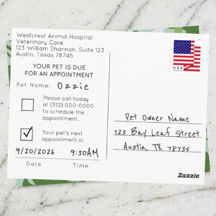 Carte Postale Rappel de rendez-vous Aloha pour vos animaux