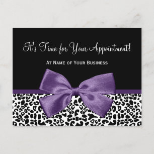 Carte Postale Rappel de rendez-vous au salon Leopard Purple Ribb
