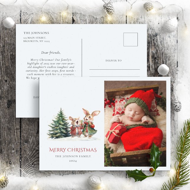 Carte Postale Rapport annuel de famille de Noël Lapins drôles mi (Créateur téléchargé)