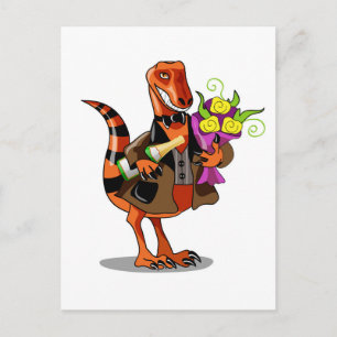 Carte Postale Raptor tenant une bouteille de vin pétillant et de