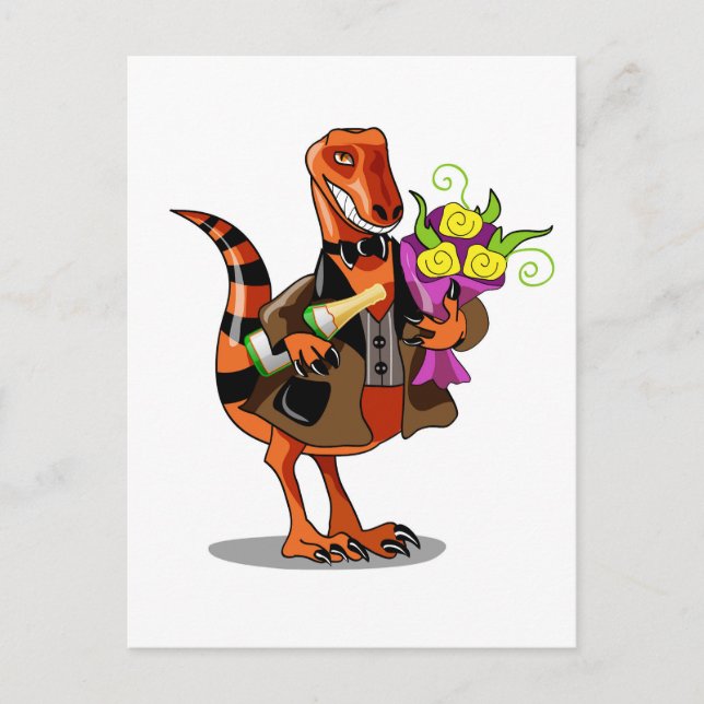 Carte Postale Raptor tenant une bouteille de vin pétillant et de (Devant)