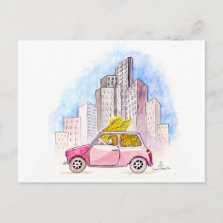 Carte Postale Rapunzel conduit une mini Cooper