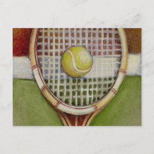 Carte Postale Raquette de tennis avec balle posée sur le court