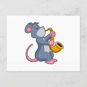 Carte Postale Rat à Musique avec Saxophone