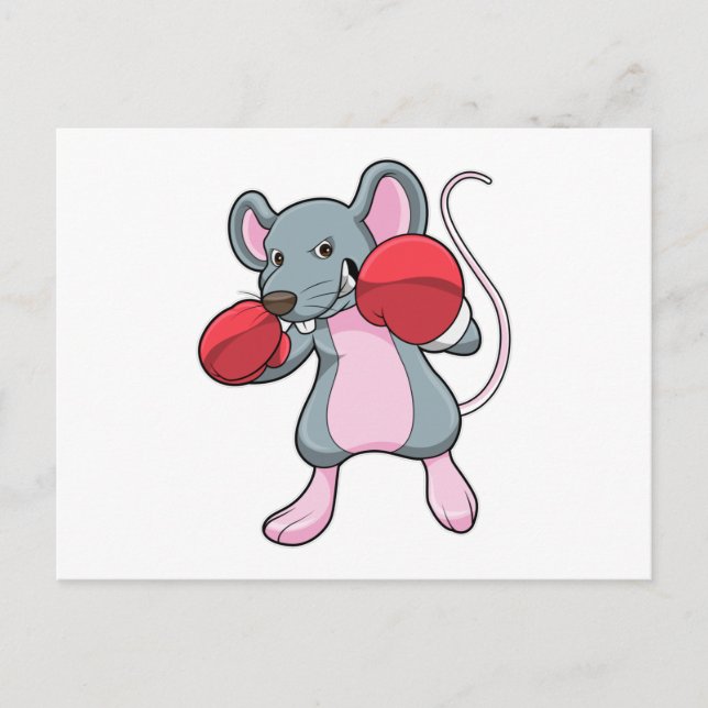 Carte Postale Rat au boxe avec gants de boxe (Devant)