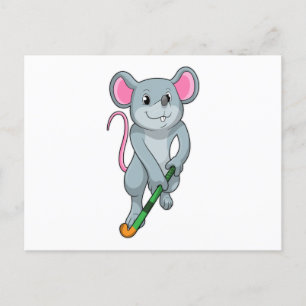 Carte Postale Rat au hockey avec chauve-souris de hockey