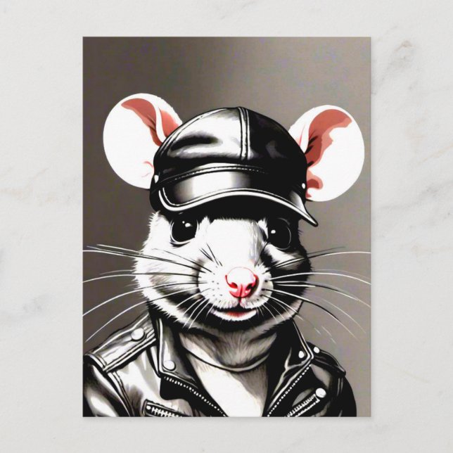 Carte Postale Rat de motard portant un équipement en cuir (Devant)