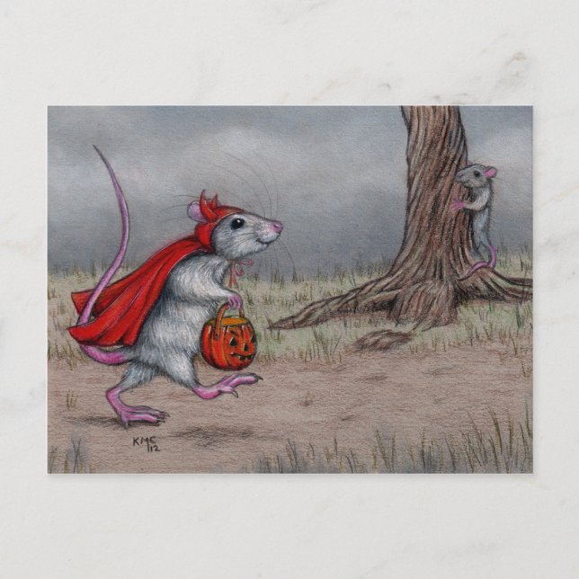 Carte Postale Rat diable halloween marcher (Devant)