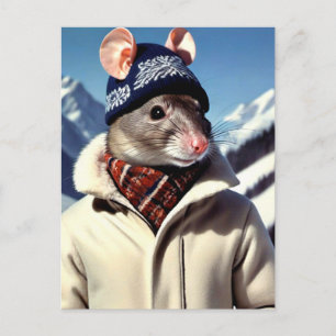 Carte Postale Rat drôle qui modélise des vêtements de ski