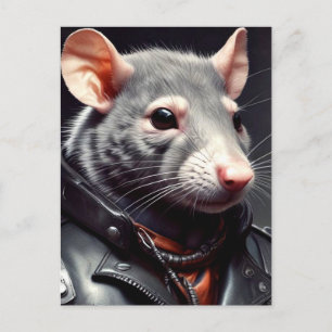 Carte Postale Rat Portant une veste en cuir