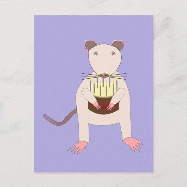 Carte Postale Rat siamois avec gâteau d'anniversaire (Devant)