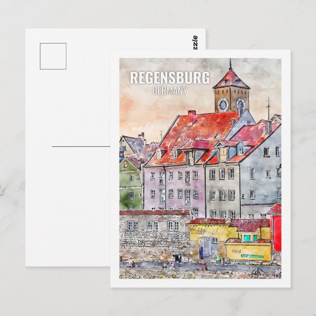 Carte Postale Ratisbonne Allemagne célèbre Travel Place Watercol (Devant / Derrière)