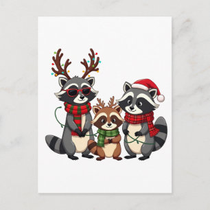 Carte Postale Raton laveur de Noël avec chapeau de Père Noël cor