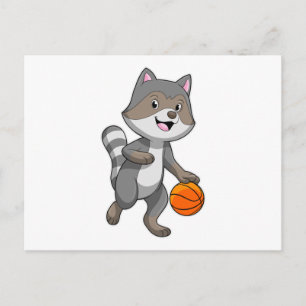 Carte Postale Raton laveur en joueur de basket avec ballon de ba