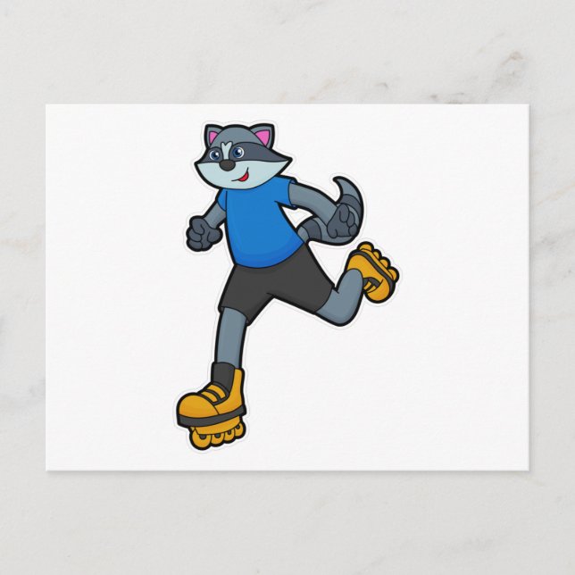 Carte Postale Raton laveur en patineur avec des patins en ligne (Devant)