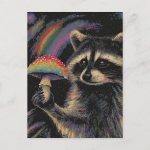 Carte Postale Raton laveur et champignon la nuit