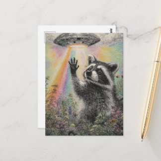 Carte Postale Raton laveur mignon et un OVNI