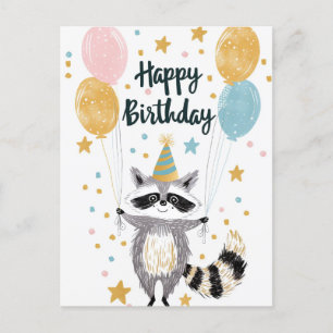 Carte Postale Raton laveur mignon Joyeux anniversaire 